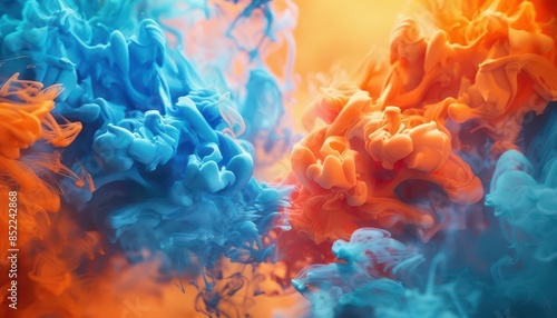 spectacular blue and orange liquid ink churning together realistic 3d illustration with detailed texture
