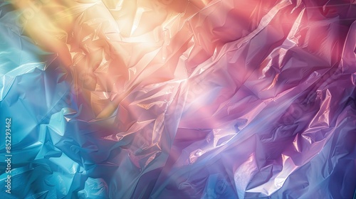 crumpled celophane with colourful light ray, for background