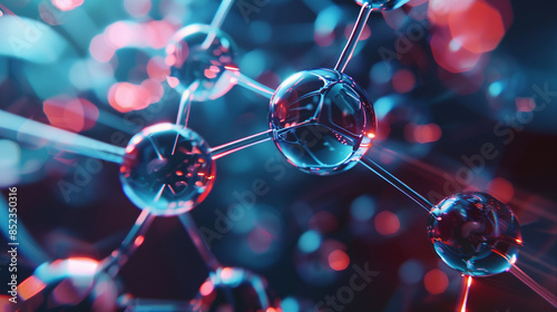 Solid 3D ellipsoids connected by thin lines, creating a molecular design