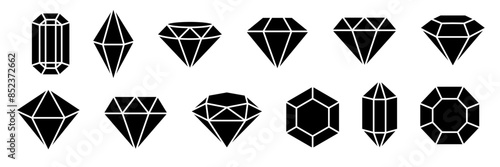 Set of diamonds line in a flat icons style. Abstract black diamond collection icons. Gemstone icons in a linear minimal style. Vector icon logo design diamonds.