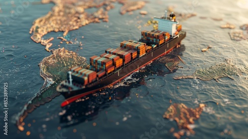 Global shipping route logistics supply chain trade commerce business economy asia europe china US india relations sanction politics network land sea hyper realistic 