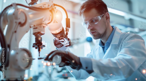 A robotics engineer working on a robotic arm