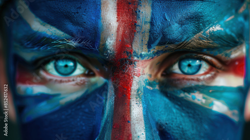 Icelandic Soccer Fan with Flag Painted Face