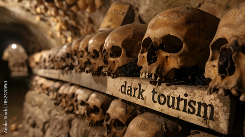 Dark Tourism: A Realistic Photograph of Skulls in a Bone Chapel