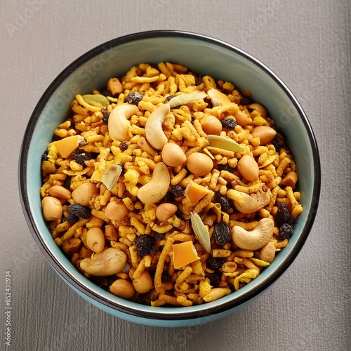 Indian street food mixture namkeen in bowl