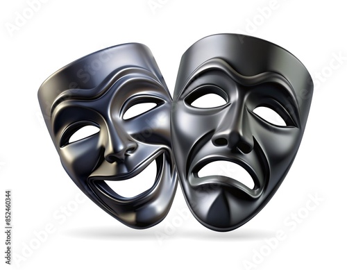 Cheerful and sad theater masks isolated on white background