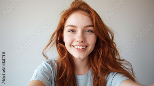 The smiling redhead woman