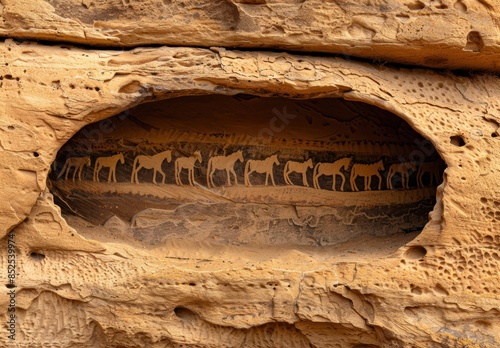 Ancient rock art depicting horses