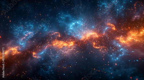 An abstract design of stars forming constellations with thin connecting lines over a dark celestial background. The vibrant stars are connected by fine lines.