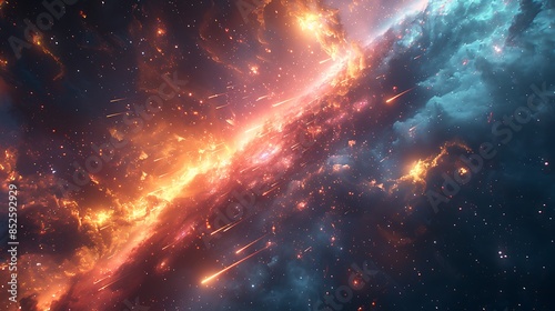 Animated shooting stars streaking across a galactic outer space background. The scene features vibrant colors of nebulas and distant galaxies, creating a dynamic and mesmerizing cosmic view. 