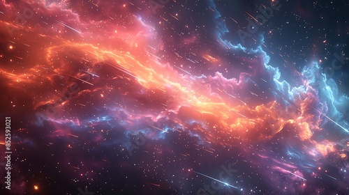 Animated shooting stars streaking across a galactic outer space background. The scene features vibrant colors of nebulas and distant stars, creating a dynamic and mesmerizing cosmic view. 