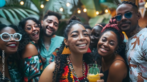 Multiethnic group of friends taking selfie, celebrating friendship and community. Laughing young people celebrating standing outside and having fun