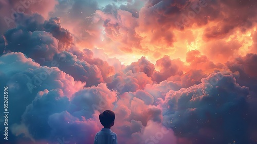 Ethereal Clouds and a Child: Dreamy Sunset Sky