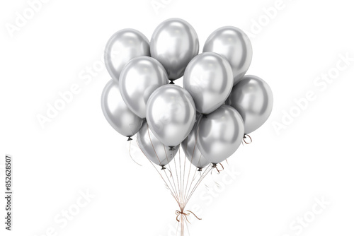 A Cluster of Silver Balloons Glowing Against a Pristine White Background on a Clear PNG or White Background.