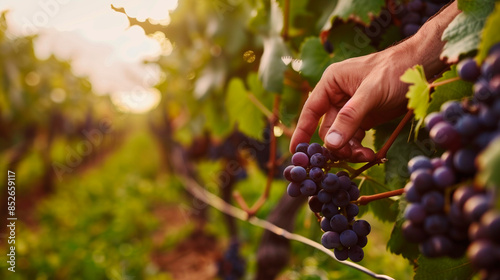 A professional hands of oenologist or winemaker checks the vineyard and the quality of the grapes for the wine