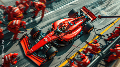 Professional pit crew ready for action as their team's race car arrives in the pit lane during a pitstop of a car race, concept of Professional teamwork.