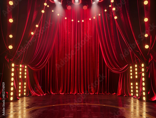 Regal stage show velvet red drapes opulent backdrop royal party photobooth empty theatre fabric draping background theatrical royal theatrical grand lux victorian Old Hollywood blank opera play set