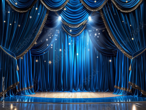 Regal stage show velvet bluedrapes opulent backdrop royal party photobooth empty theatre fabric draping background theatrical royal theatrical grand lux victorian edwardian movie blank opera play set