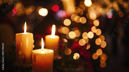 On the magical Christmas Eve night envision the soft bokeh of candlelight dancing amidst the backdrop of blurred carolers serenading with festive songs