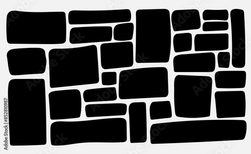 Set of rectangle black background. Drawing organic blank horizontal wallpaper. Textbox in doodle and hand drawn style.