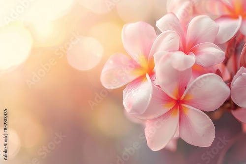 A beautiful copy space image featuring frangipani flowers blooming with a softly blurred background