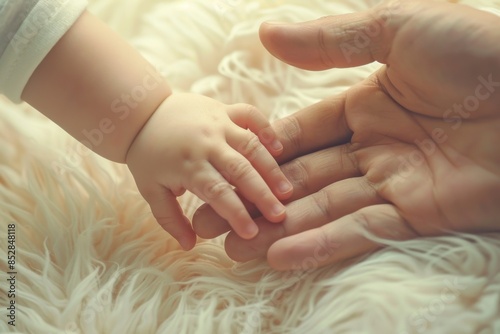 Baby Holding Parent's Hand on Soft Blanket 