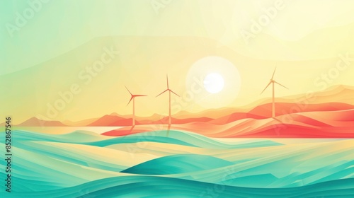 Renewable energy graph comparing wind, solar, and hydro power, data visualization theme, front view, highlighting energy contributions, digital tone, colored pastel
