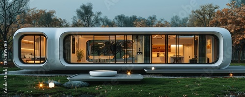 Futuristic modular home with smart features.