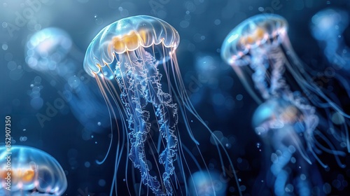 luminous jellyfish floating in shimmering ocean ethereal underwater scene aigenerated artwork