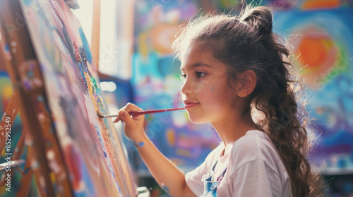 a Latino girl painting in art class