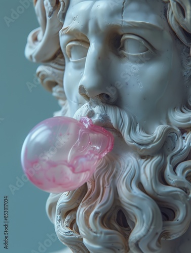 Close-up of plato statue with bubblegum