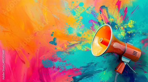 Colorful background and megaphone to make your marketing and advertising campaigns stand out. The color palette will catch the audience's eye, and the megaphone conveys key information.