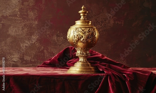 An elegant gold-plated bowl on a velvet-covered table