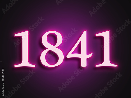 Pink glowing Neon light text effect of number 1841.