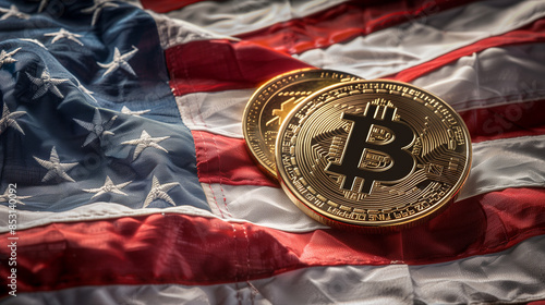 American flag and bitcoin