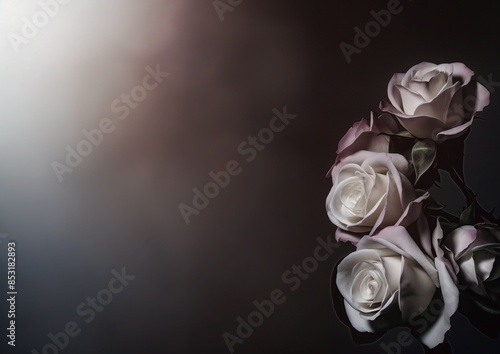 Elegant background or template with white roses and plenty of copy space for a funeral notice, A4 format