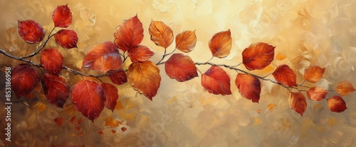 Autumn Leaves on Branch With Warm Background Painting