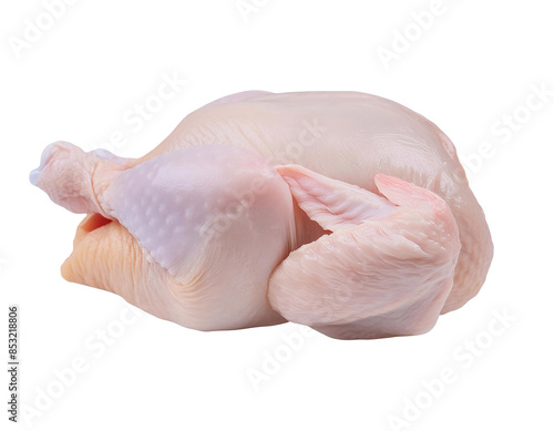 Fresh, raw chicken with skin, ready for cooking, isolated on a clear background