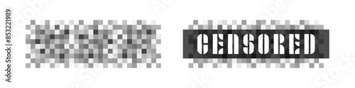 Censored. Censored sign. Censorship element. Pixel censor mosaic. Censure pixelation effect.