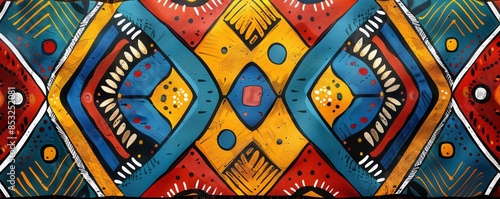 A colorful African pattern featuring geometric shapes and bold colors