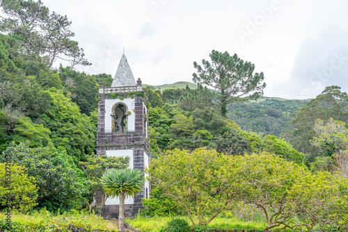 Old tower of the church of São Mateus, Urzelina mystery and access, volcano erupted in 1808. São Jorge Island-Azores-Portugal.