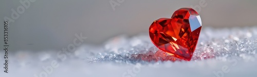 Red heart shaped diamond on white background