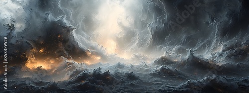 Ethereal and Intense 3D Rendered Storm Landscape with Dramatic Atmospheric Effects