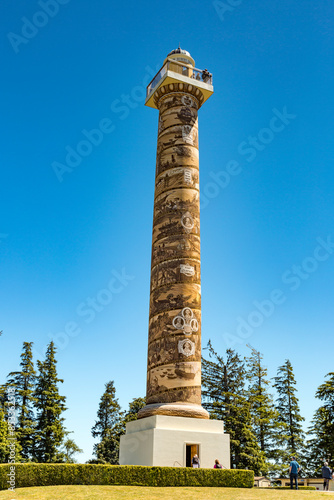 North America, Oregon, Clatsop County, Astoria, Columbia River, Coxcomb Hill. Built in 1926, Astoria Column has Interior spiral staircase.