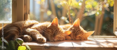 Cats napping in a sun-drenched window, illustrating peaceful moments of relaxation
