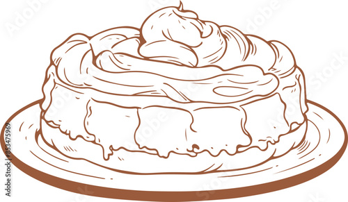 Saint Honore, Pastry with cream outline hand drawn engraving