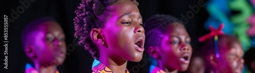 Young African American Girl Singing on Stage