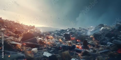 3D rendering of garbage in a landfill illustrating environmental impact. Concept Landfill waste, 3D rendering, Environmental impact