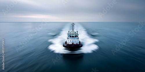 Longexposure photo of a tugboat creating a distorted perspective in motion. Concept Tugboat long exposure, Distorted motion, Nautical photography