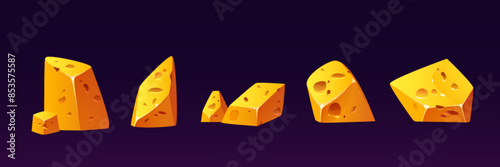 Gold nugget blocks of different shape. Cartoon vector game assets of golden ore. precious rocks for treasure and mine design. big jewel raw material pieces. Yellow shiny textured gemstone boulders.